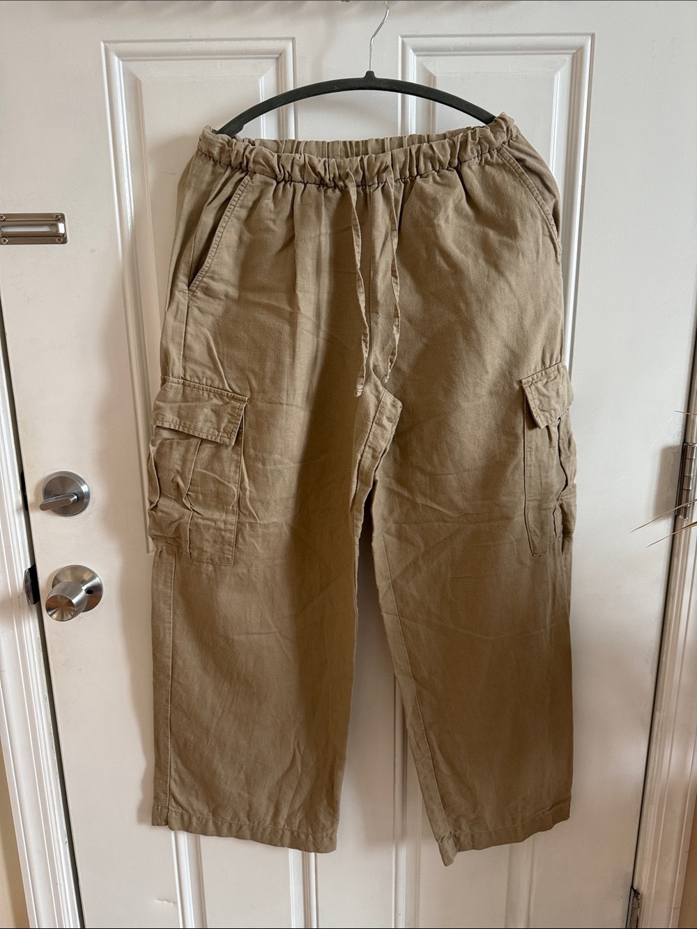 Women’s linen Cargo Drawstring Pants - Tan
